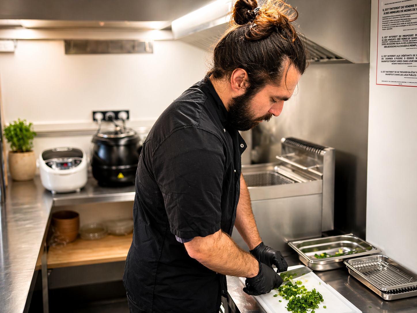 Chef cuisinier en pleine préparation culinaire